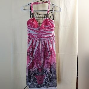 Ingear Dress, Women's Embellished Pink Floral Halter Top Sundress, Knee Length